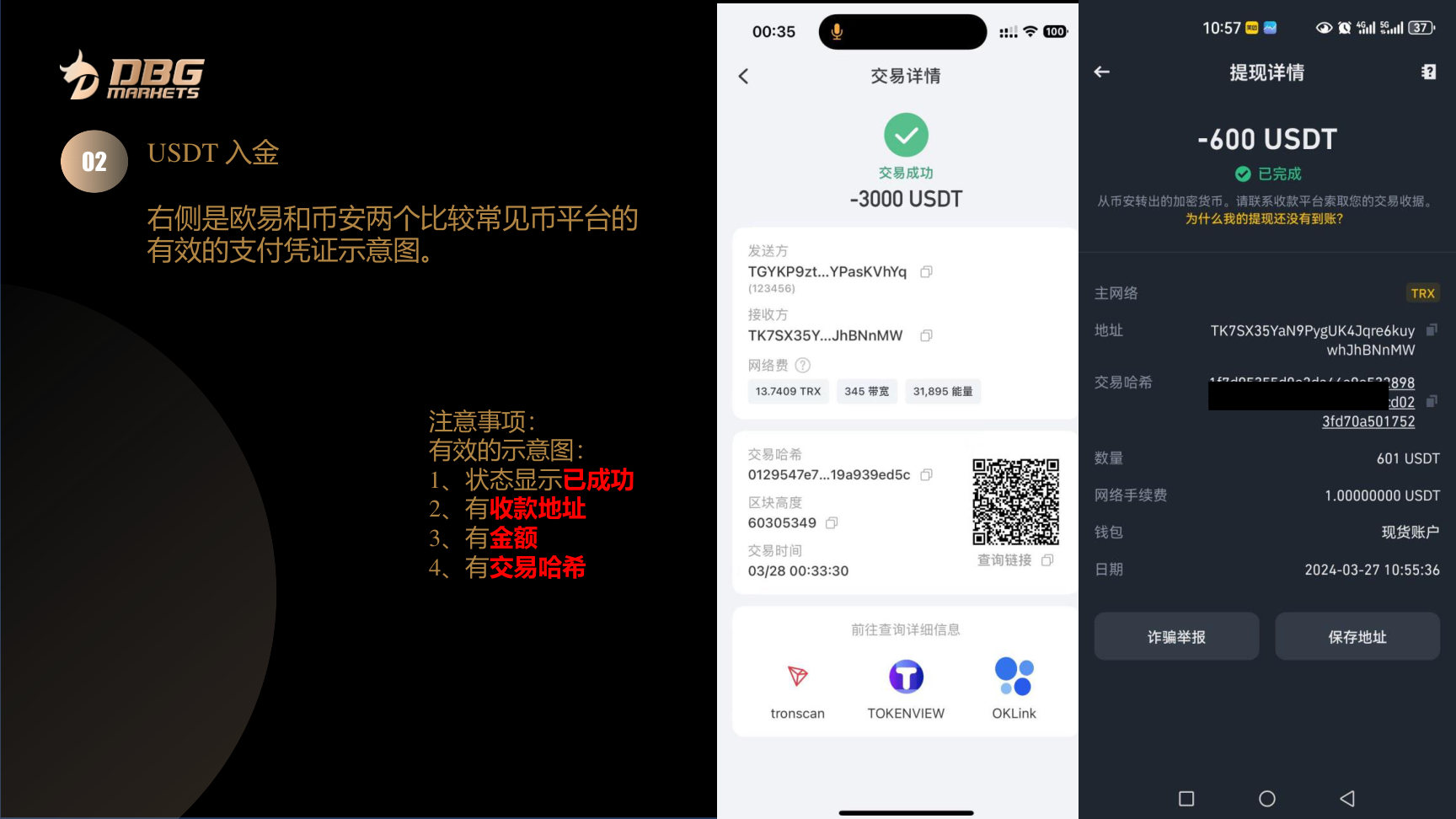 第 4 步，确认有效付款凭证应包含成功状态、地址、金额和交易哈希
