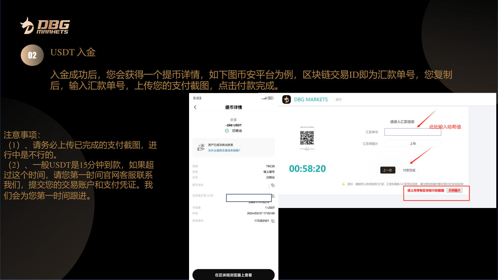 第 4 步，填写交易 ID 并提交付款凭证